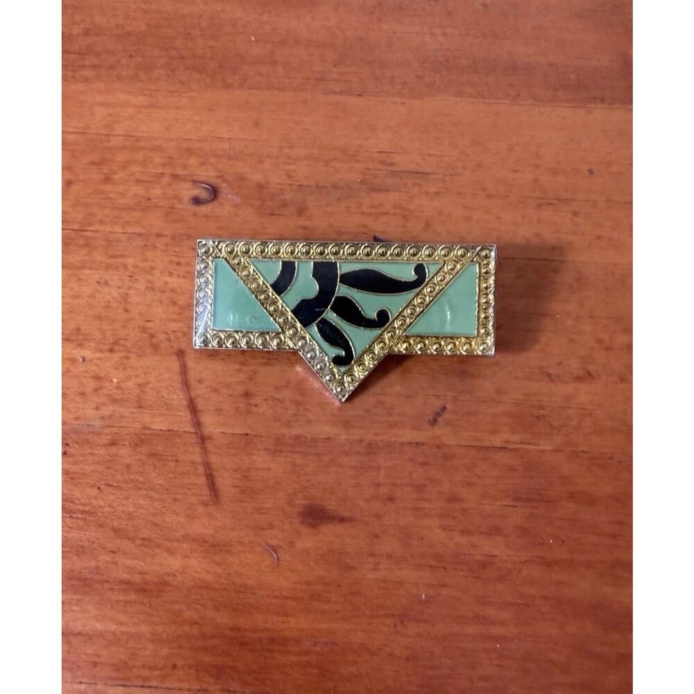 Art Deco Revival Enamel Bar Brooch Pierre Bex Style Vintage Bold Geometric